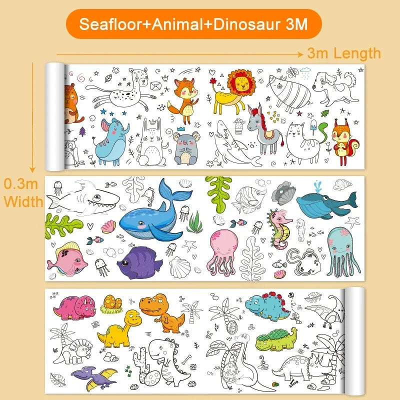 Animal Canvas Children's Drawing Roll DIY Coloring Paper Filling Qme 0.3M x 3M