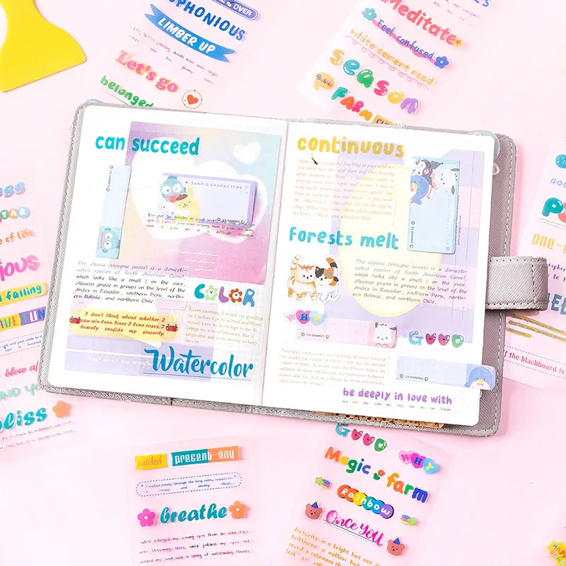 24/50 Pcs Whisper Series English Film Cutting Sticker Book Colorful Basic Handbook DIY Decorative Aesthetic Stationery Stickers Qme