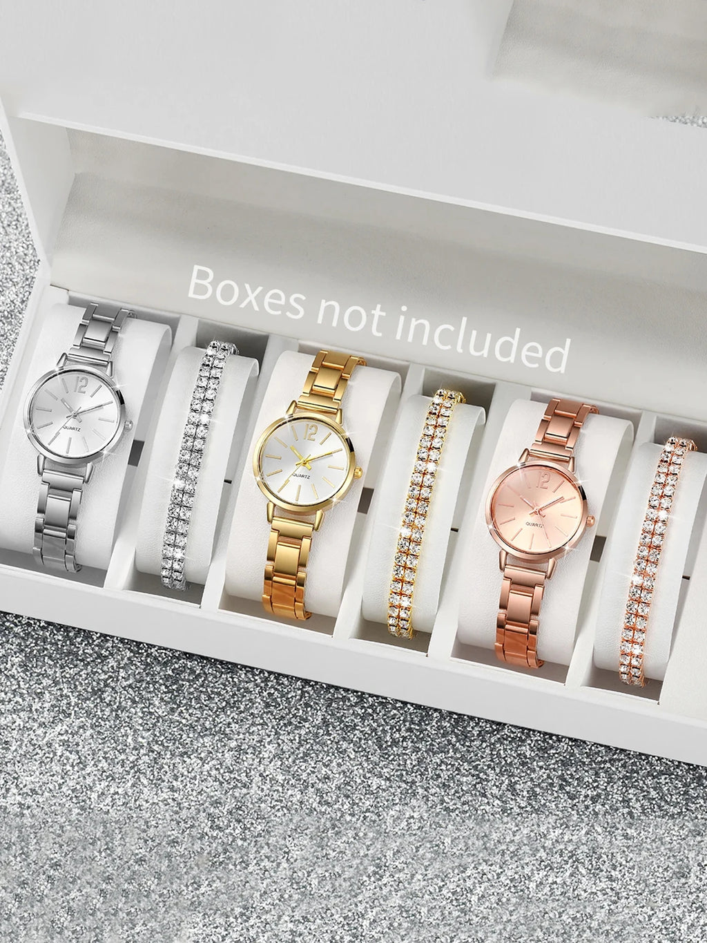 6-piece set of women's small dial quartz watch with simple and casual digital scale watch set Qme 6-piece set No