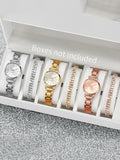 6-piece set of women's small dial quartz watch with simple and casual digital scale watch set Qme 6-piece set No