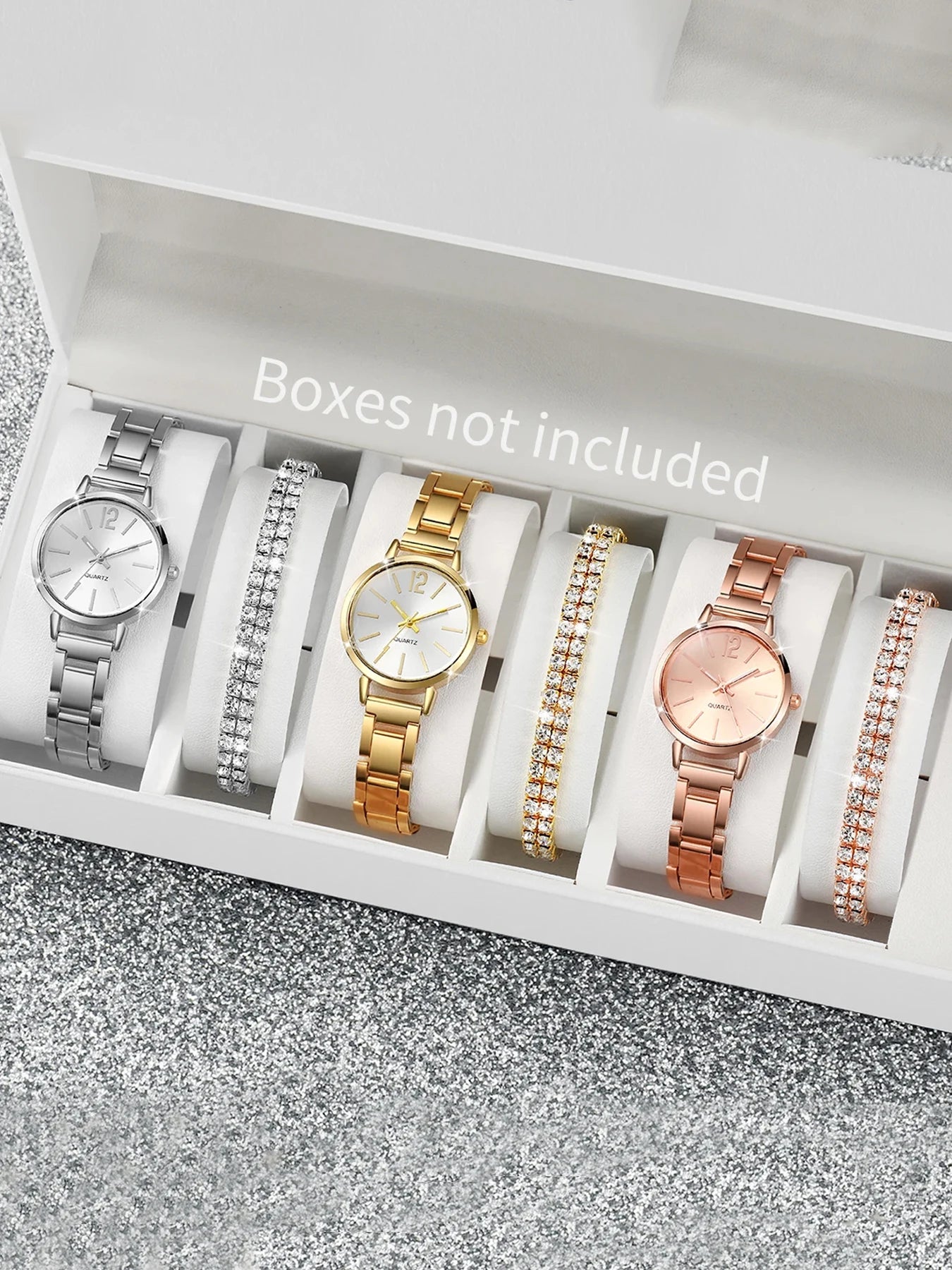 6-piece set of women's small dial quartz watch with simple and casual digital scale watch set Qme 6-piece set No