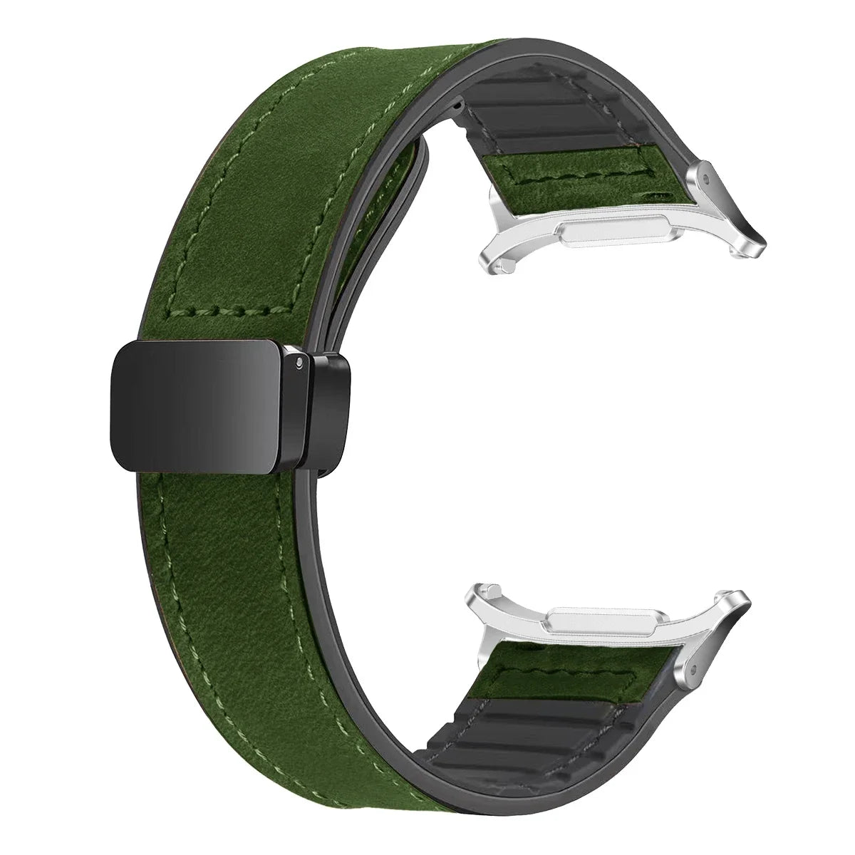 Leather Silicone Strap For Samsung Galaxy Watch 7 Ultra 47mm Magnetic Band Bracelet for Galaxy Watch 7 Ultra 47mm Correa Qme Green-S For watch 7ultra47MM