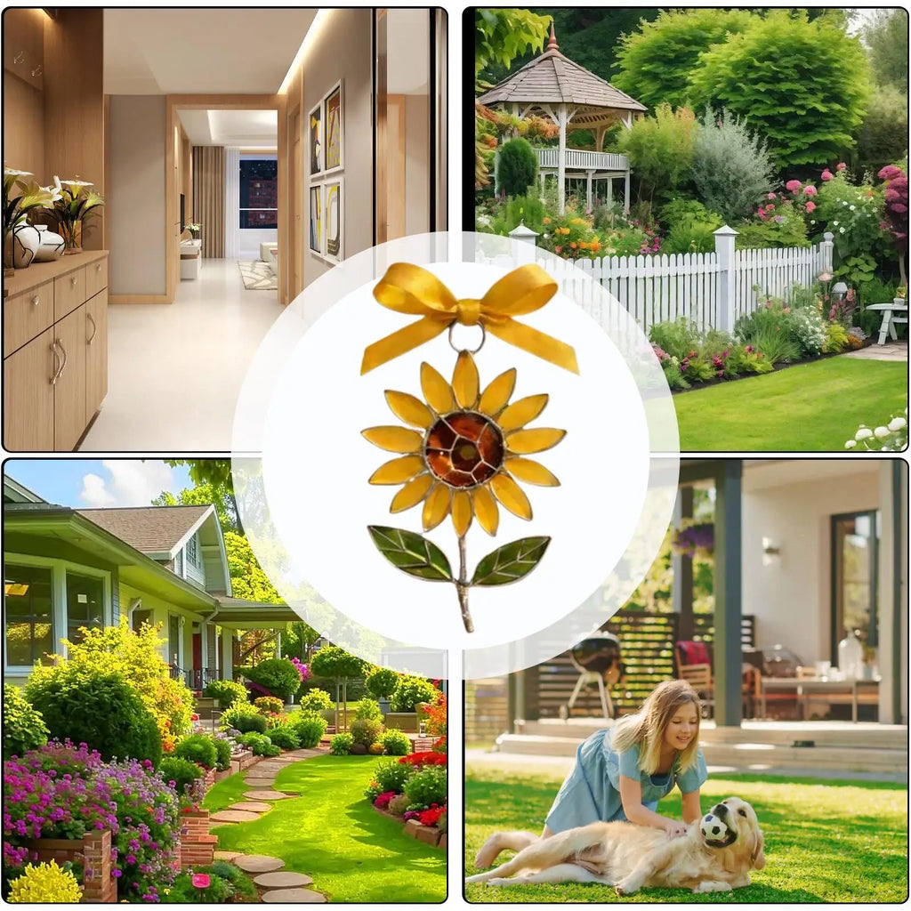 Flower Suncatcher Acrylic Metal Flower Pendant Stained Suncatcher Hanging Ornaments for Wall Balcony Garden Porch Living Room Qme