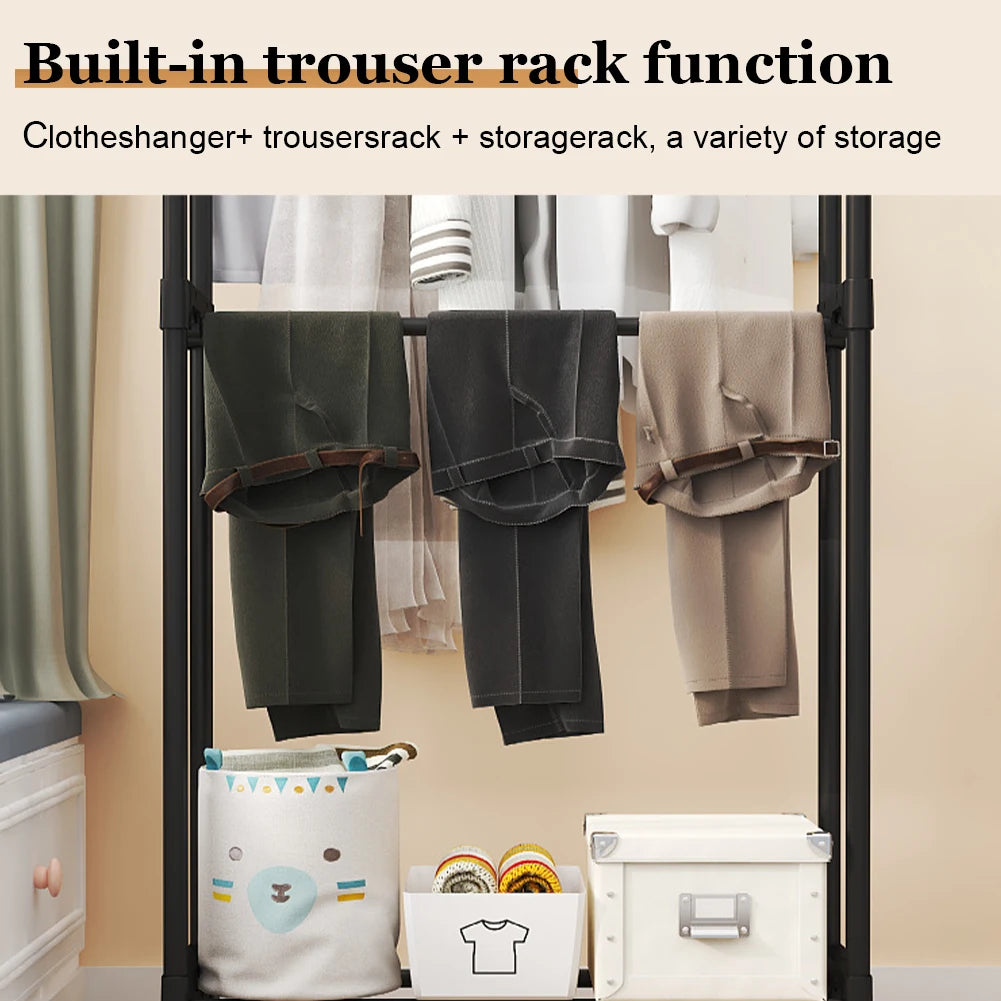 Double Rods Garment Rack Portable Clothes Organizer Clothes Rack with Wheels Clothes Hanging Rack for Shirt Coat Qme