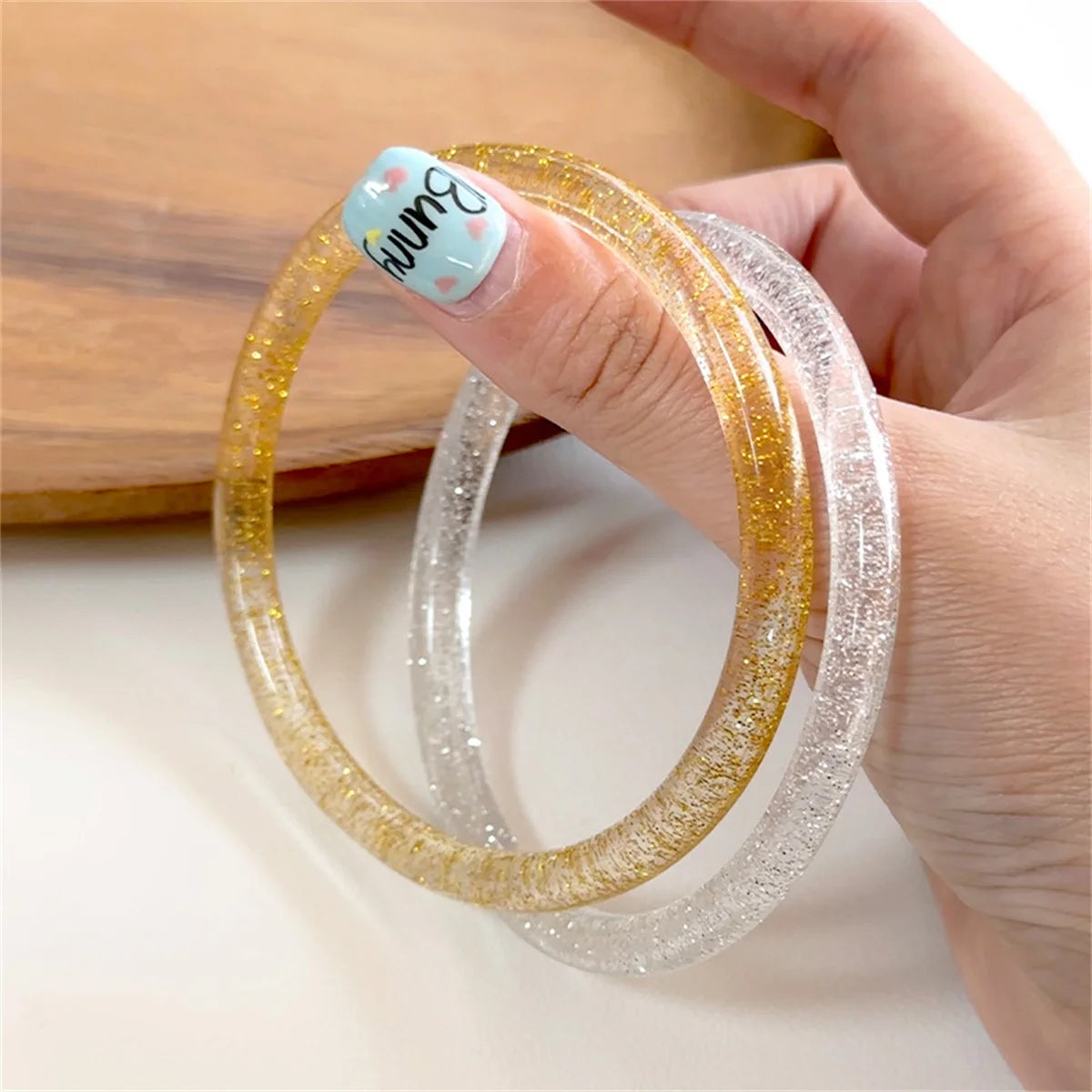 Colorful Fine Acrylic Resin Geometric Round Thin Bracelet Vintage Transparent Shiny Geometry Round Bangle For Women Jewelry Girl Qme
