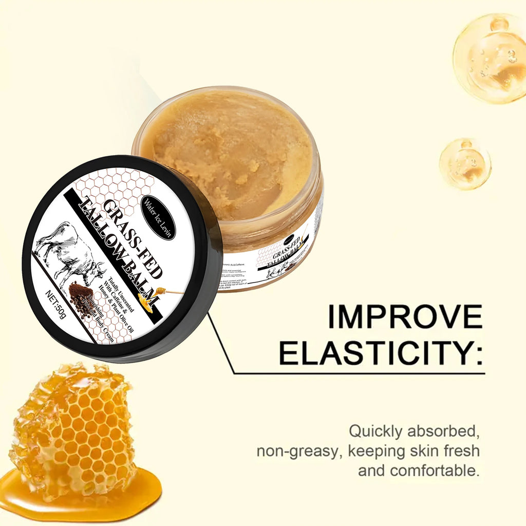 Grass-Fed Tallow Balm with Bee Venom & Caffeine, Unscented Moisturizer for Face & Body, Hydrates & Repairs Dry Skin. Qme