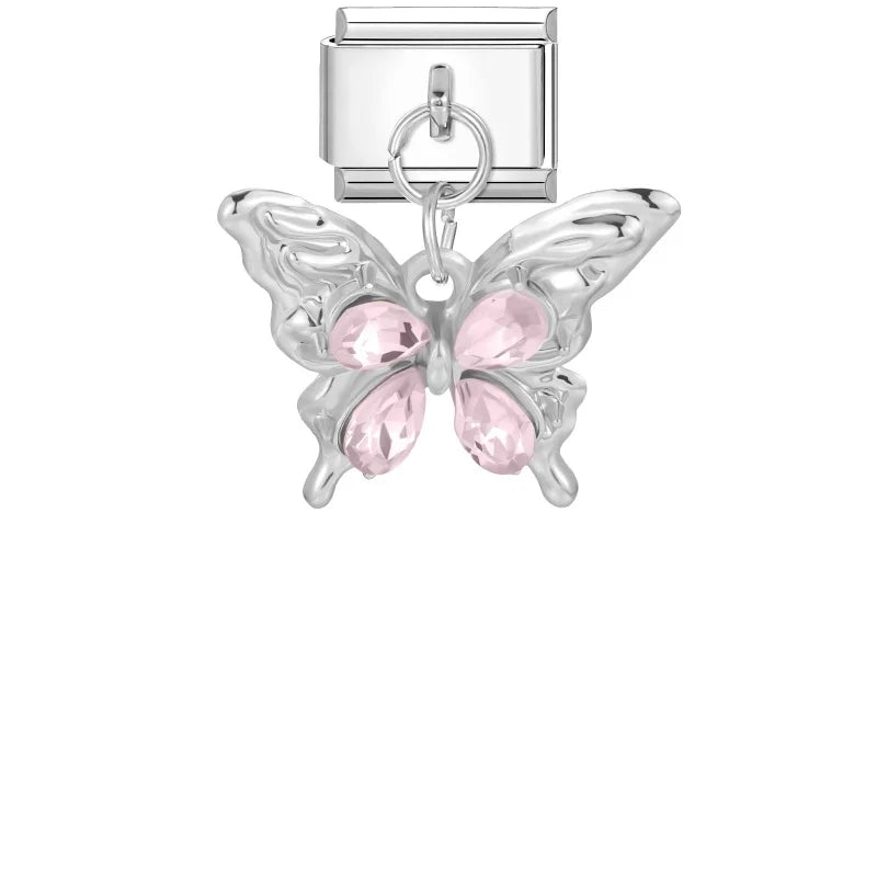 New 2026 Fashion Sweet Pink Moon Star Butterfly Pendant Italian Charm Links Fit 9MM Stainless Steel Bracelet DIY Making Gifts Qme Style 3