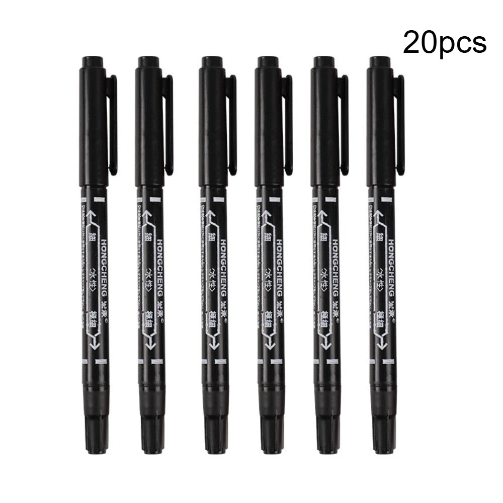 Dual Tip Black Fineliner Pens, Waterproof Sketch Markers for Drawing, Writing & School Art Qme 20pcs