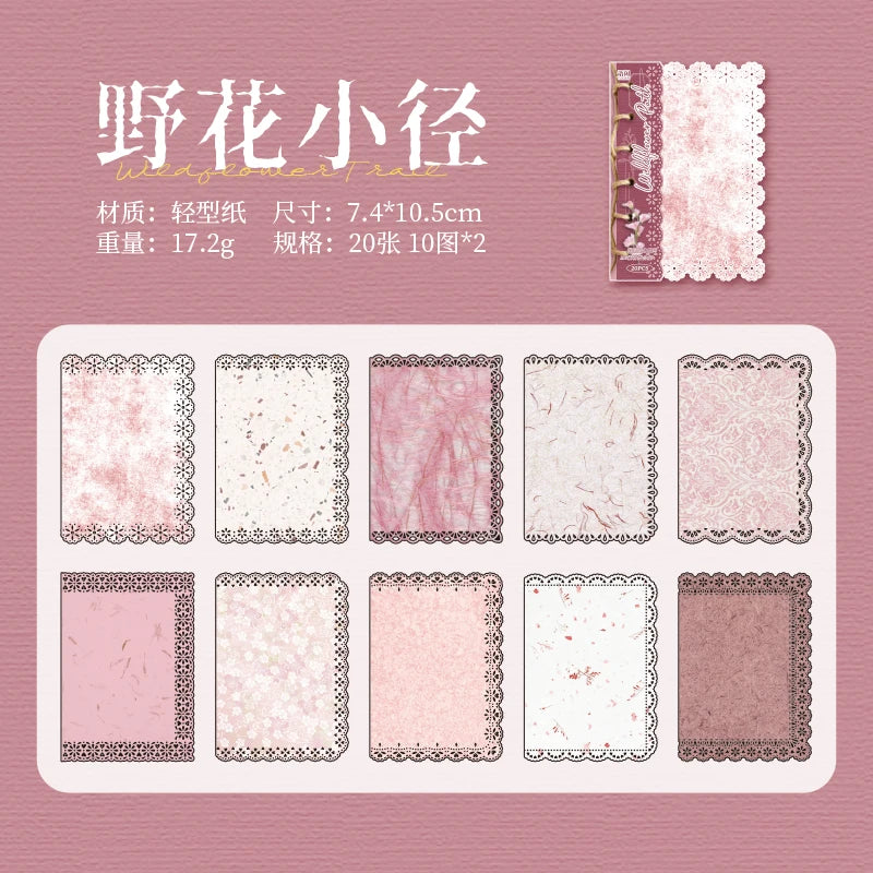 20 sheets Ins Lace Memo Material Book Decorative Paper Creative Collage Junk Journal DIY Scrapbooking Aesthetic Craft Paper Qme C