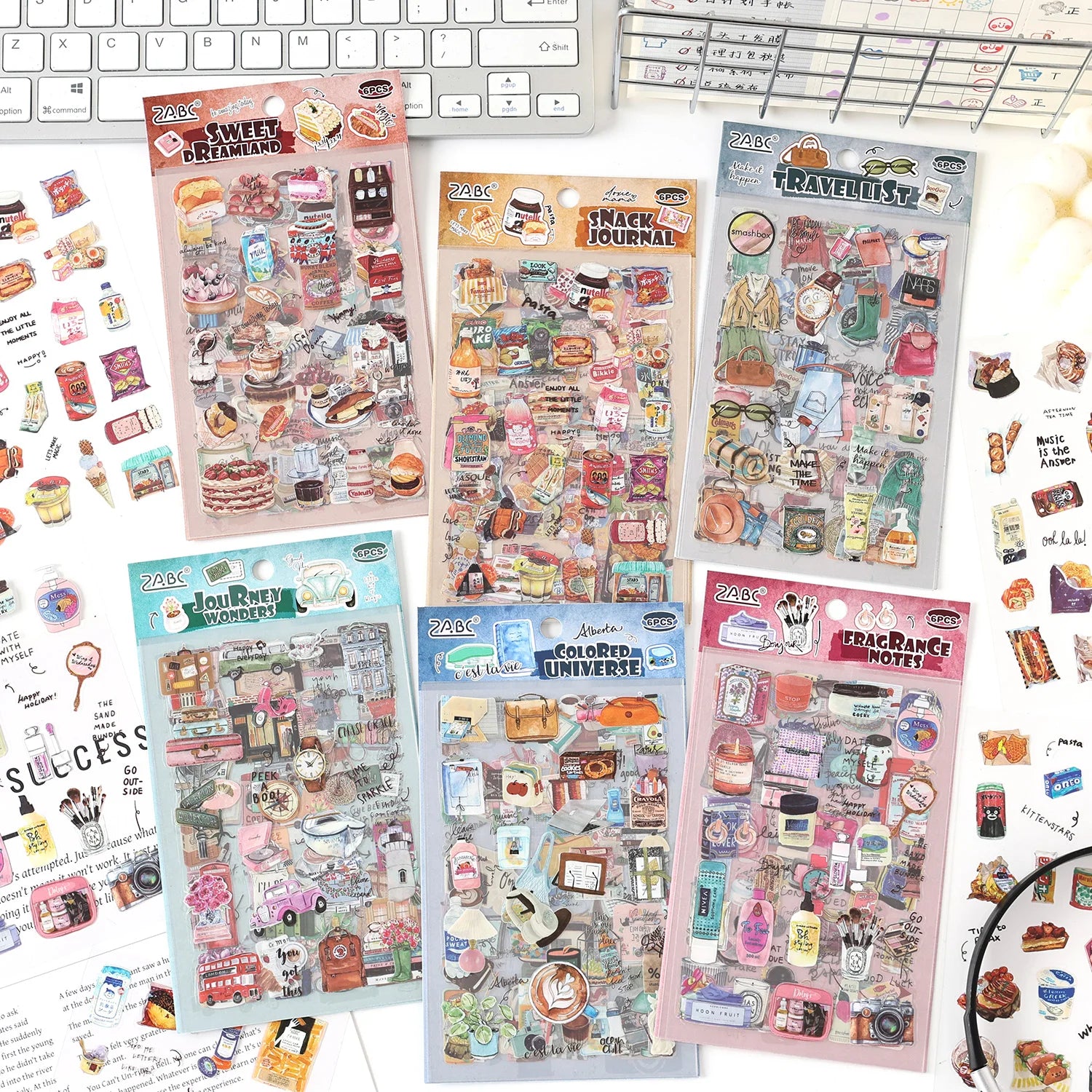 TIANZI 6 sheets Cute Magazine Scrapbooking Stickers Book DIY Junk Journal Material Decoration Album Diary Stationery supplies Qme All
