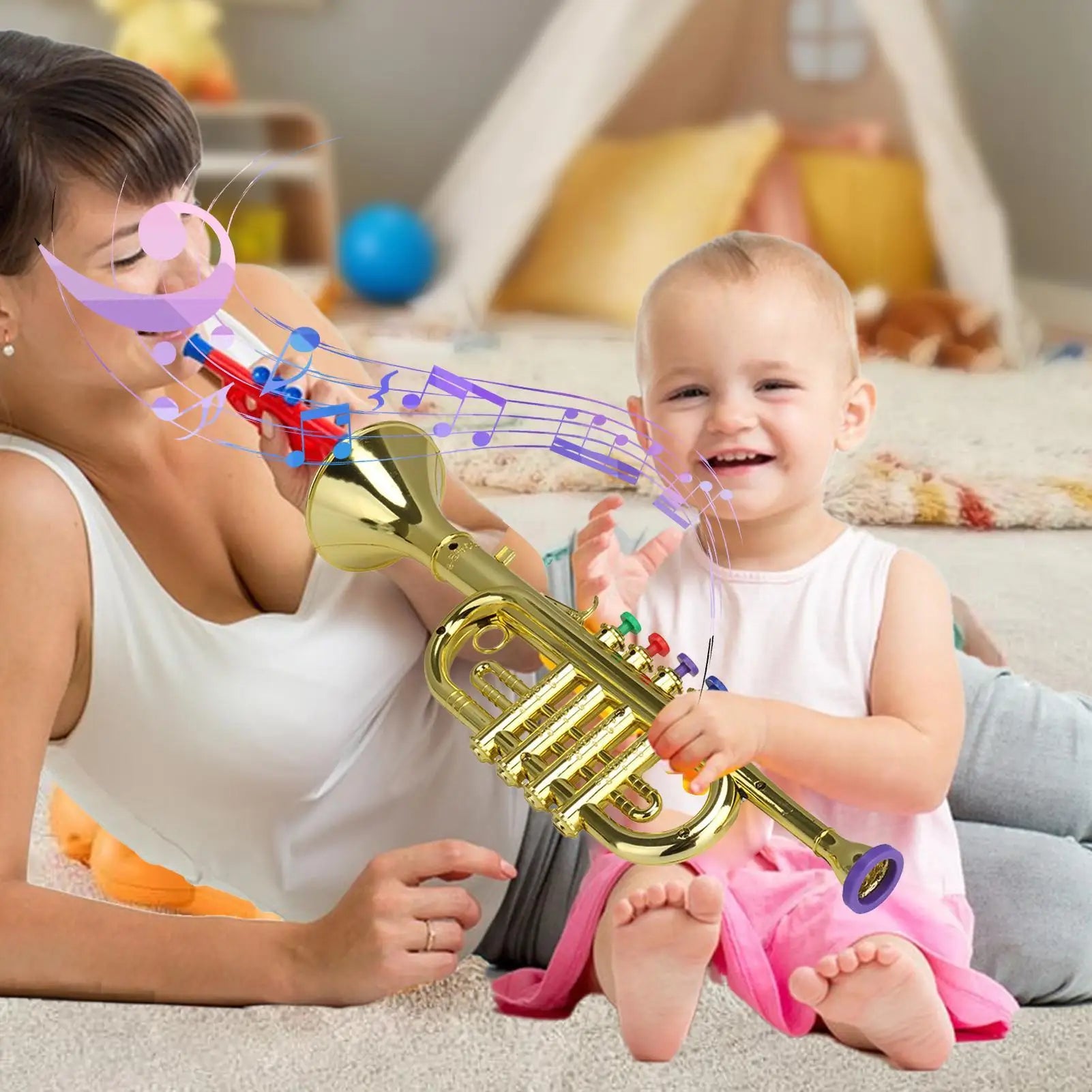 Kids Trumpet Children's Preschool Music Inspire Toys Horn Musical Instrument with 4 Color Keys Fun Music Toy for Children Qme