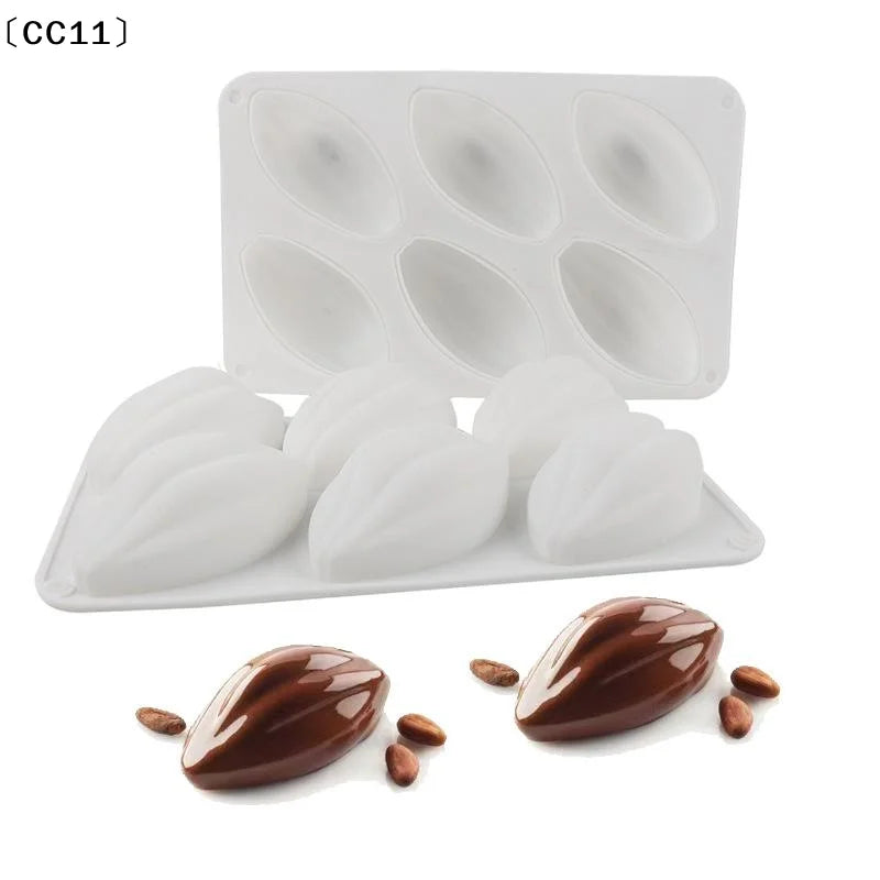6 Hole Cocoa Pods Design Pudding Silicone Mousse Mold DIY French Qme