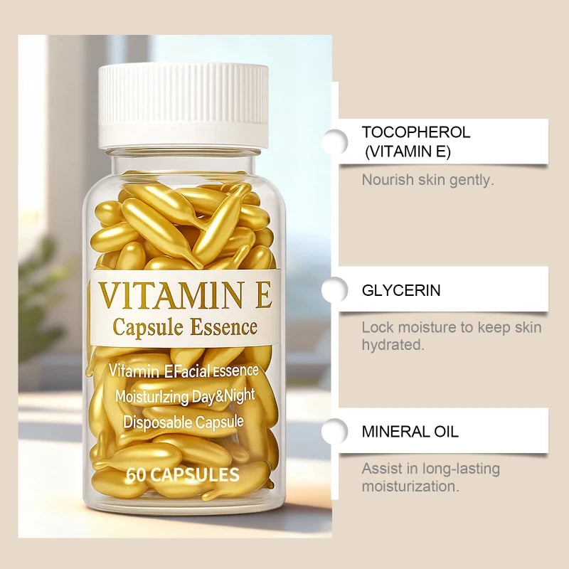 60 Capsules Serum Vitamin E Lightweight Texture Moisturizing Qme