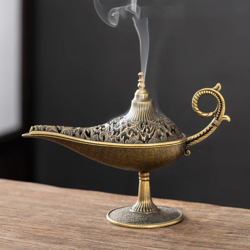 Antique Lamp Metal Incense Burner Scented Unscented Candle Holder Qme