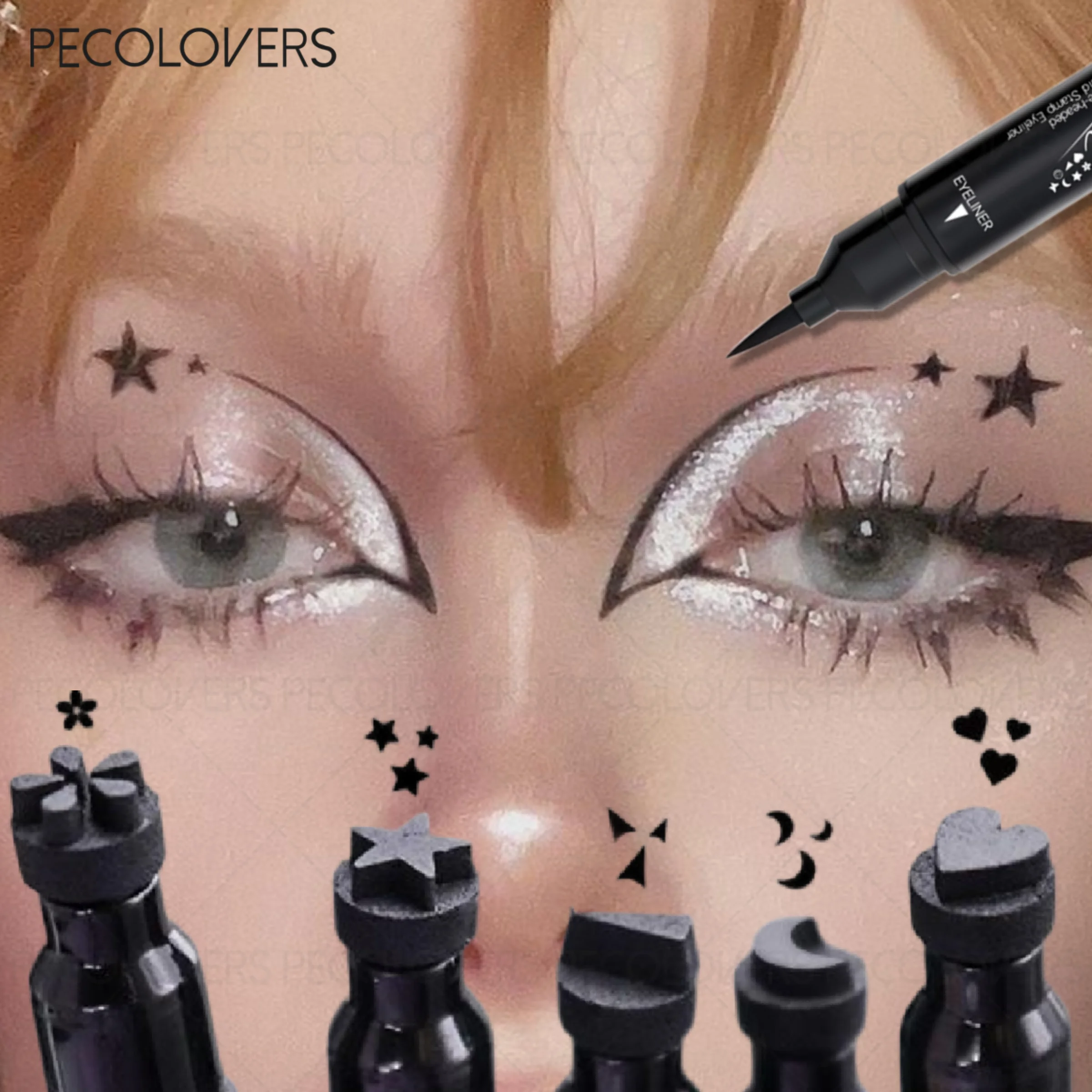 Ultra-fine Tip Dual-ended Eyeliner Black Multi-pattern Stamp Cat Eye Qme