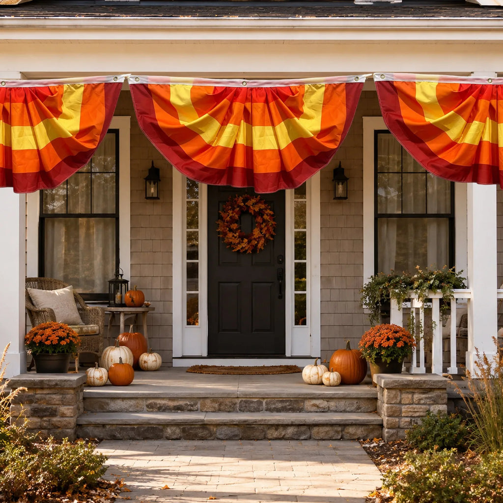Halloween Pleated Fan-shaped Polyester Flag Hanging Banner for Indoor and Outdoor Garden Yard Decoration Scene Layout Prop Qme