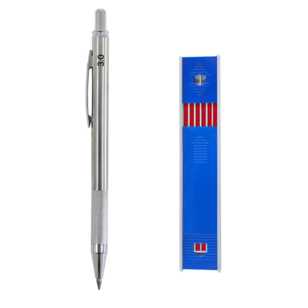 Mechanical Pencil Set 3.0mm Full Metal Art Drawing Painting Automatic Pencil with Leads Office School Supply Qme 1pen red refills