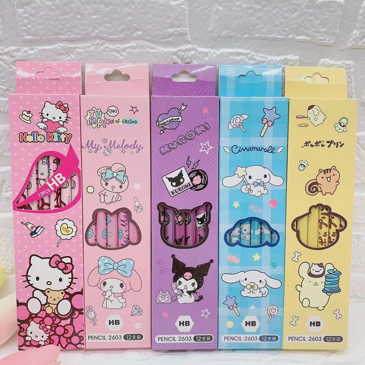 Hello Kitty Kuromi Pencil Case Set Cute Cartoon-Style Solid-Color 2B Pencils 12-Pack HB Writing Pencils Qme 6