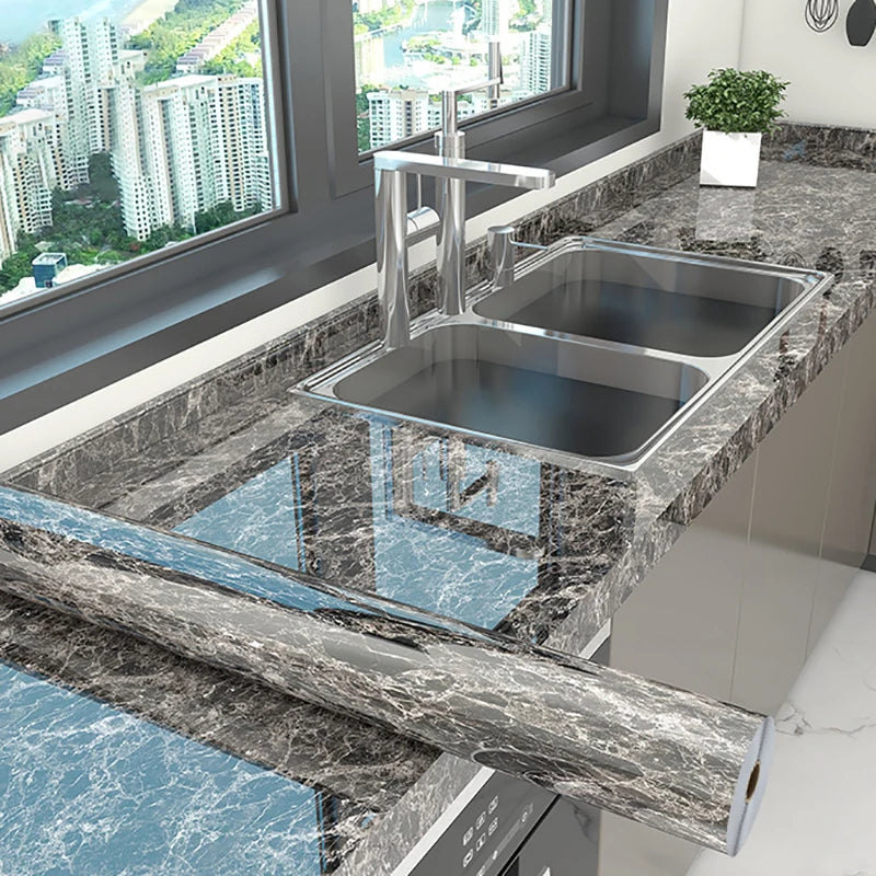 Marble Kitchen Self-adhesive Oilproof Tile Wallpaper Moisture-Proof Countertop Pantry Sticker Bathroom Waterproof Wall Stickers Qme Jazz Brown 40x1000cm