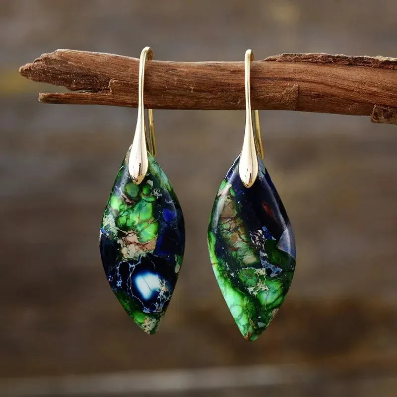 Trendy Minimalism Natural Emperor Jaspers Dangling Women Drop Earrings Ethnic Elegant Holiday Jewelry Gifts Qme