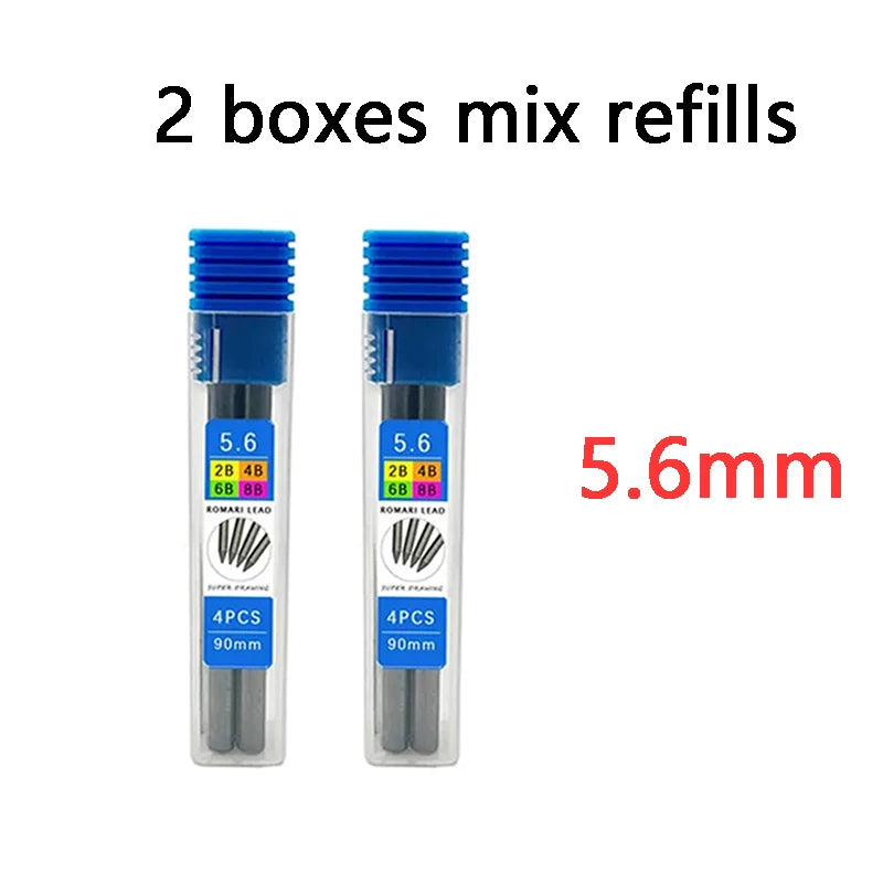 4Pcs/Box 5.6mm 2B/4B/6B/8B Solid Mechanical Pencil Replaceable Lead, Mechanical Pencil Lead Marking Architectural Accessory Qme 2 box Mix black