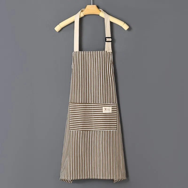 Striped Cotton Linen Apron, Adjustable Neck Strap, Kitchen Cooking Apron With Pocket, For Women Men Qme Coffee 1pc