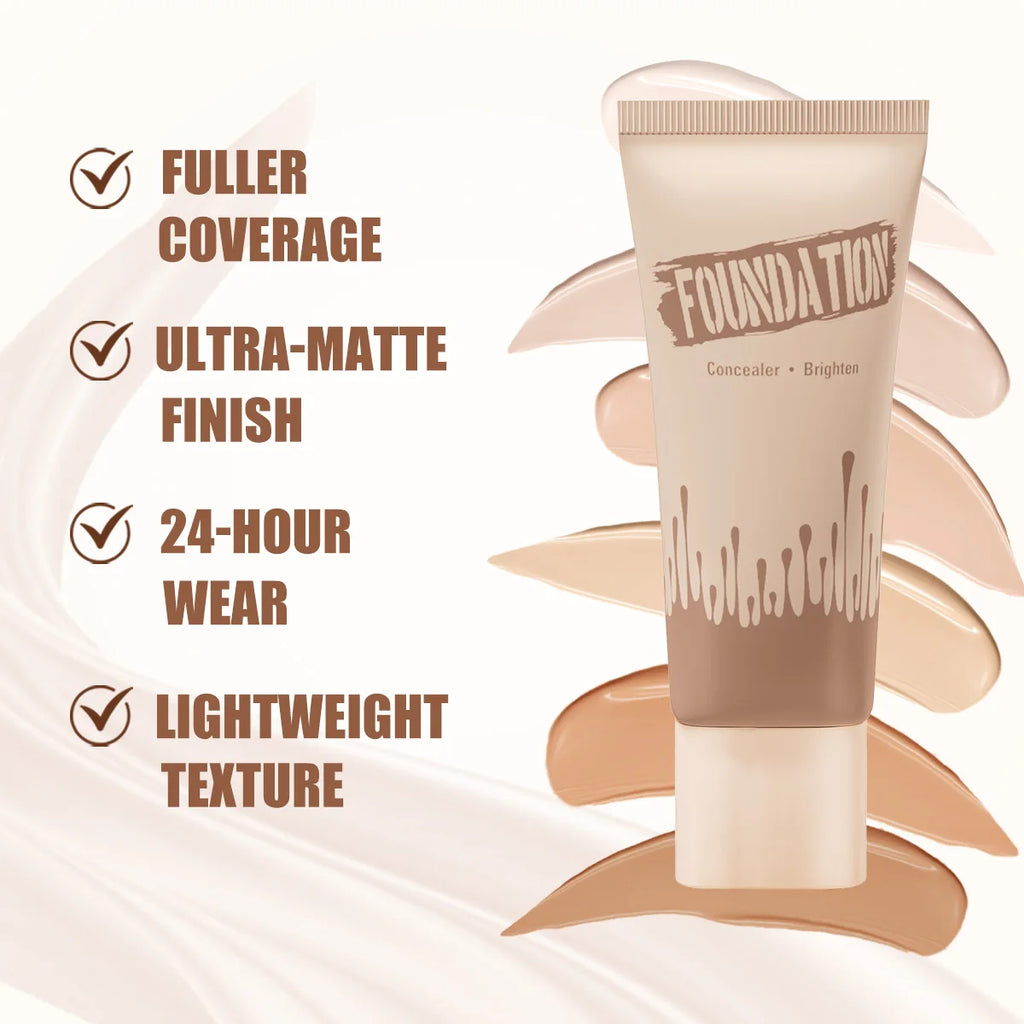 Matte Finish Liquid Foundation - Oil-Control, Waterproof, Full Coverage Concealer for All Skin Tones Qme