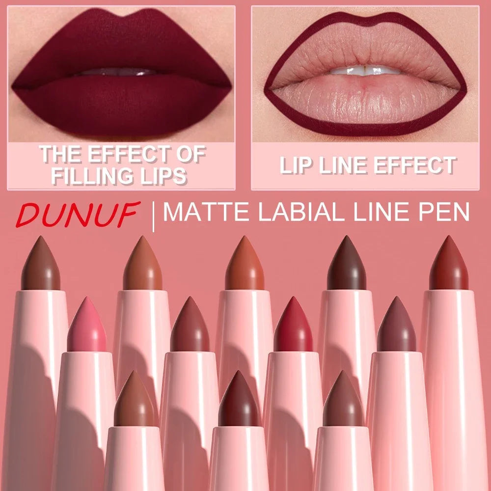 6PC Velvet Matte Lipstick Pen Nude Brown Lip Liner Pencil Kit Smooth Rose Red Pigment Waterproof Long Lasting Dye Cheek Lip Tint Qme