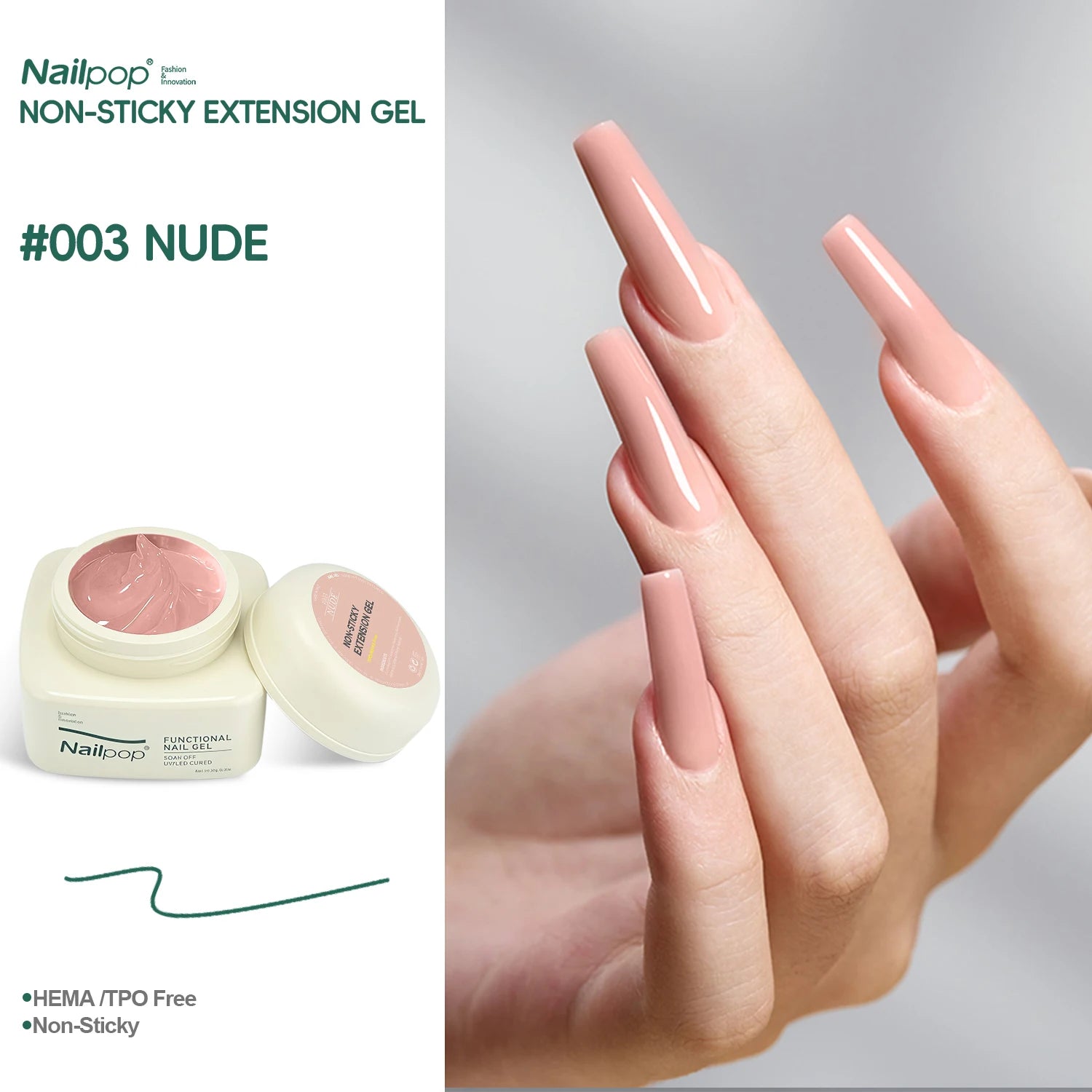 Nailpop No TPO HEMA Non Sticky Extension Gel Nails Art Manicure Qme 20GNSG-Natural Nude