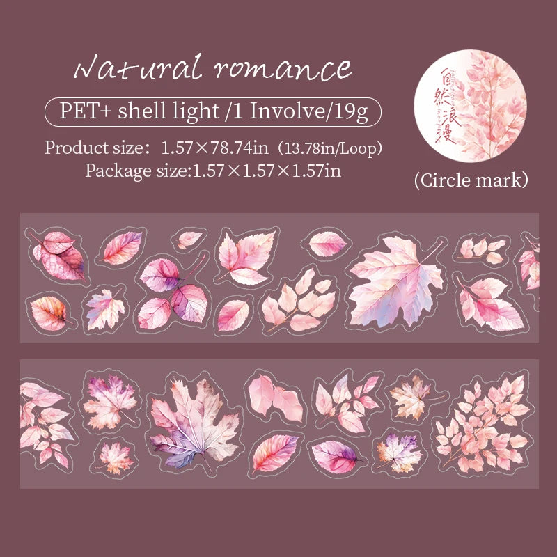 200cm，INS Plant Fallen Leaves，PET Tape，Japanese Stationery Stickers，DIY Scrapbooking Decor，Junk Journal Collage Masking Tapes Qme F 1.57X78.74 in