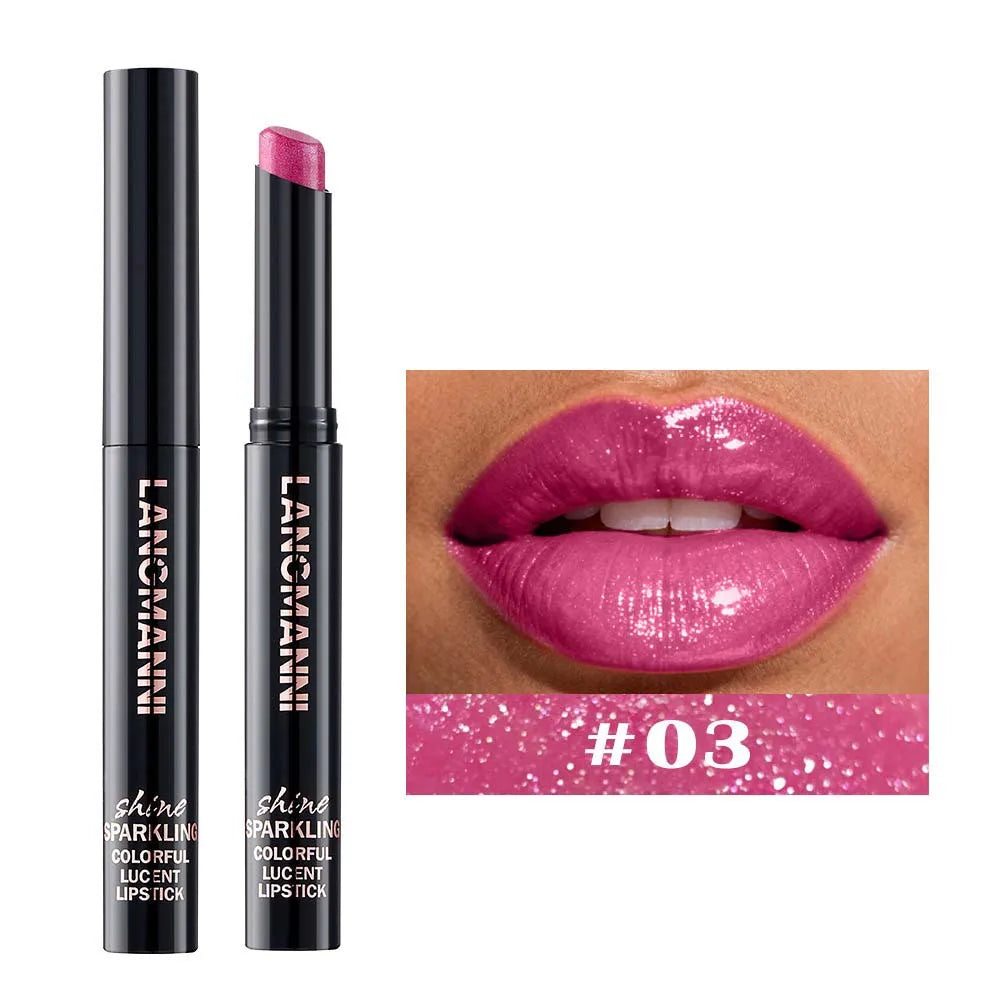 Slanted Tip Lipstick High Shine Pearl Lipstick with Glitter Creamy Texture Hydrating Long Lasting Lip Makeup Cosmetics Lip Stick Qme Pearlescent 03