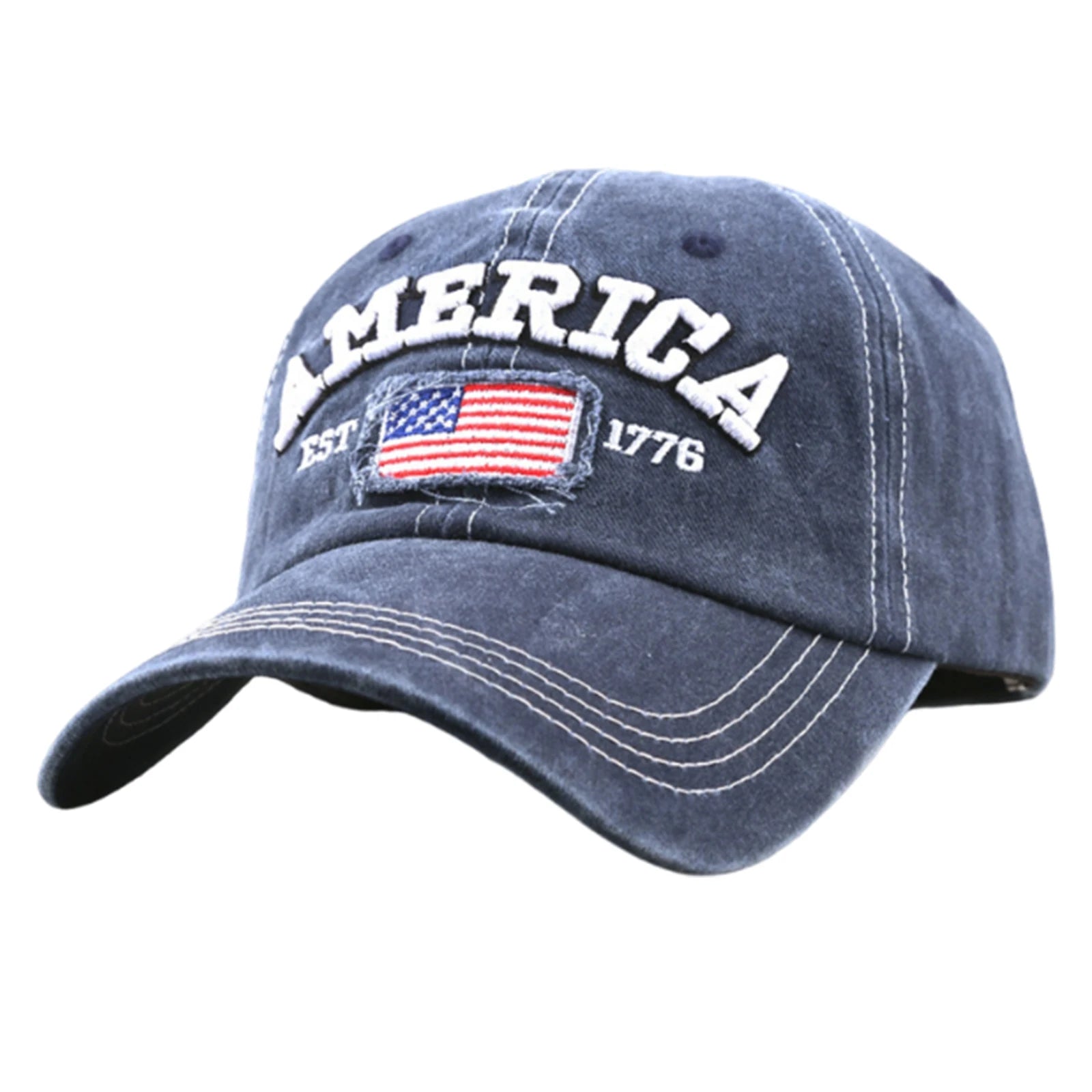 Embroidered American Independence Day Flag Baseball Cap Unisex Patriotic-Themed Fashion Casual Outdoor Sun Visor Hat Qme Navy One Size