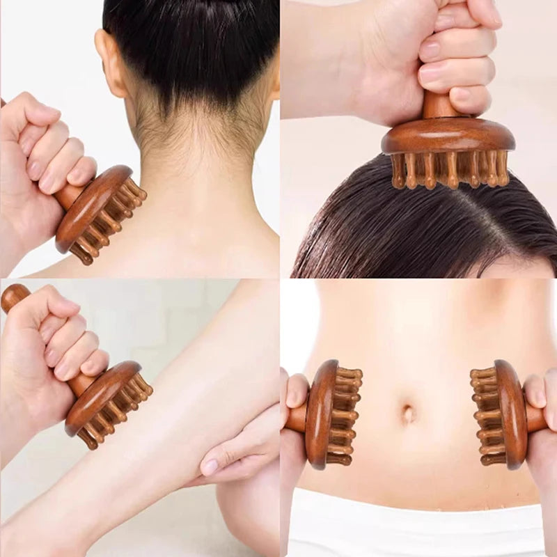 Portable Wooden Massage Tools Sandalwood Gua Sha Brush Head Neck Qme