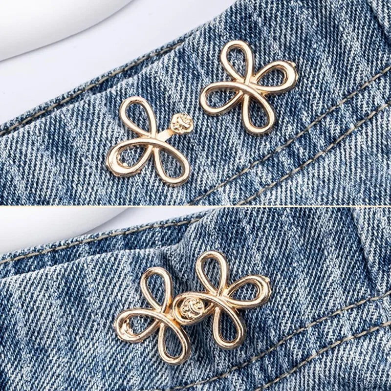 Clover Pant Waist Tightener,Waistband Tightener No Sew Buttons Pants Button Tightener, Detachable Metal Waist Buckle Pants Clips Qme