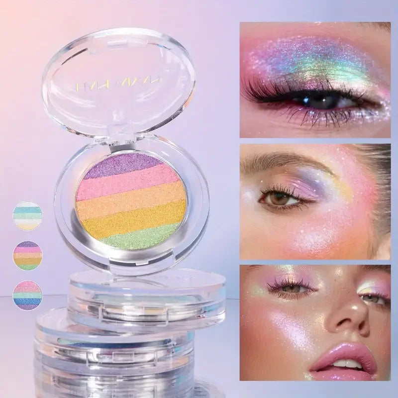 Colorful Highlighter Eyeshadow Palette Chameleon Pearl Texture Face Qme