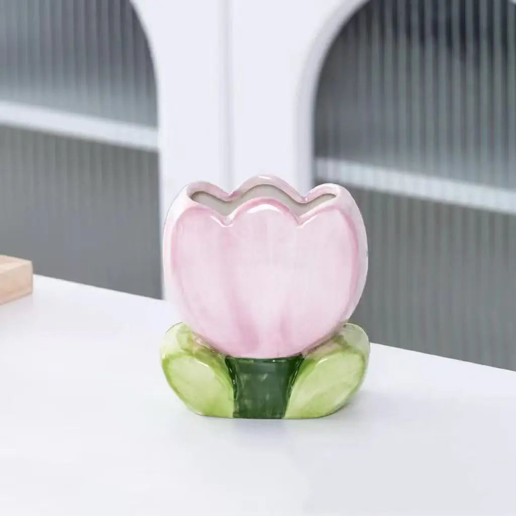 Artistic Tulip Ceramic Flower Pot Contemporary Simple Floral Vase Qme