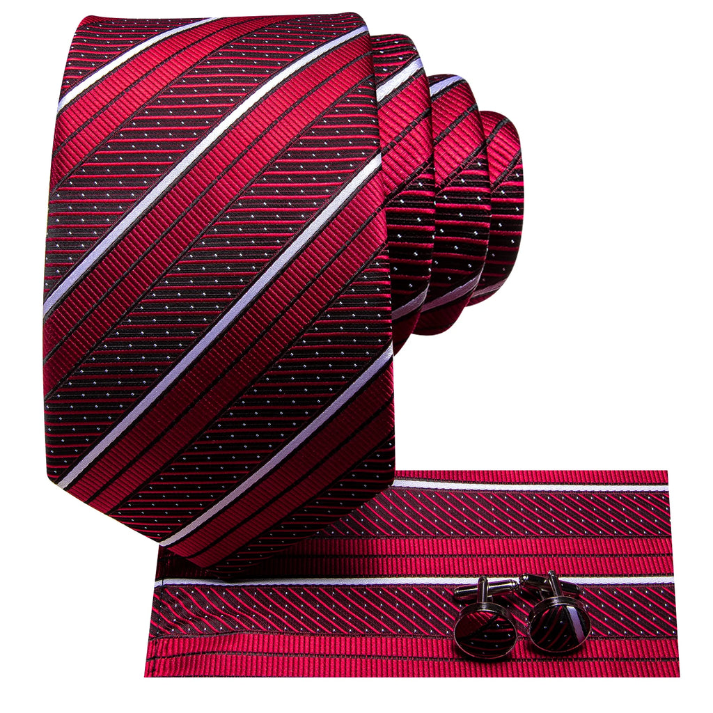 Hi-tie Red Black Blue Striped Designer Men Elegant Necktie Hanky Qme