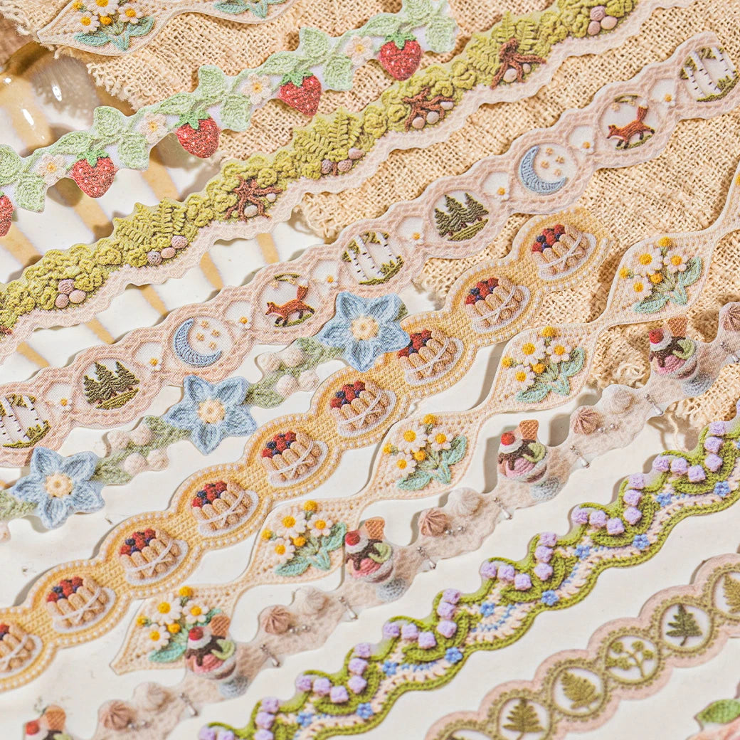 Vintage Crochet Pattern Long Stickers, Bulk Scrapbook Stickers with Assorted Designs, Multi-use Journal Decor KitVintage Crochet Qme