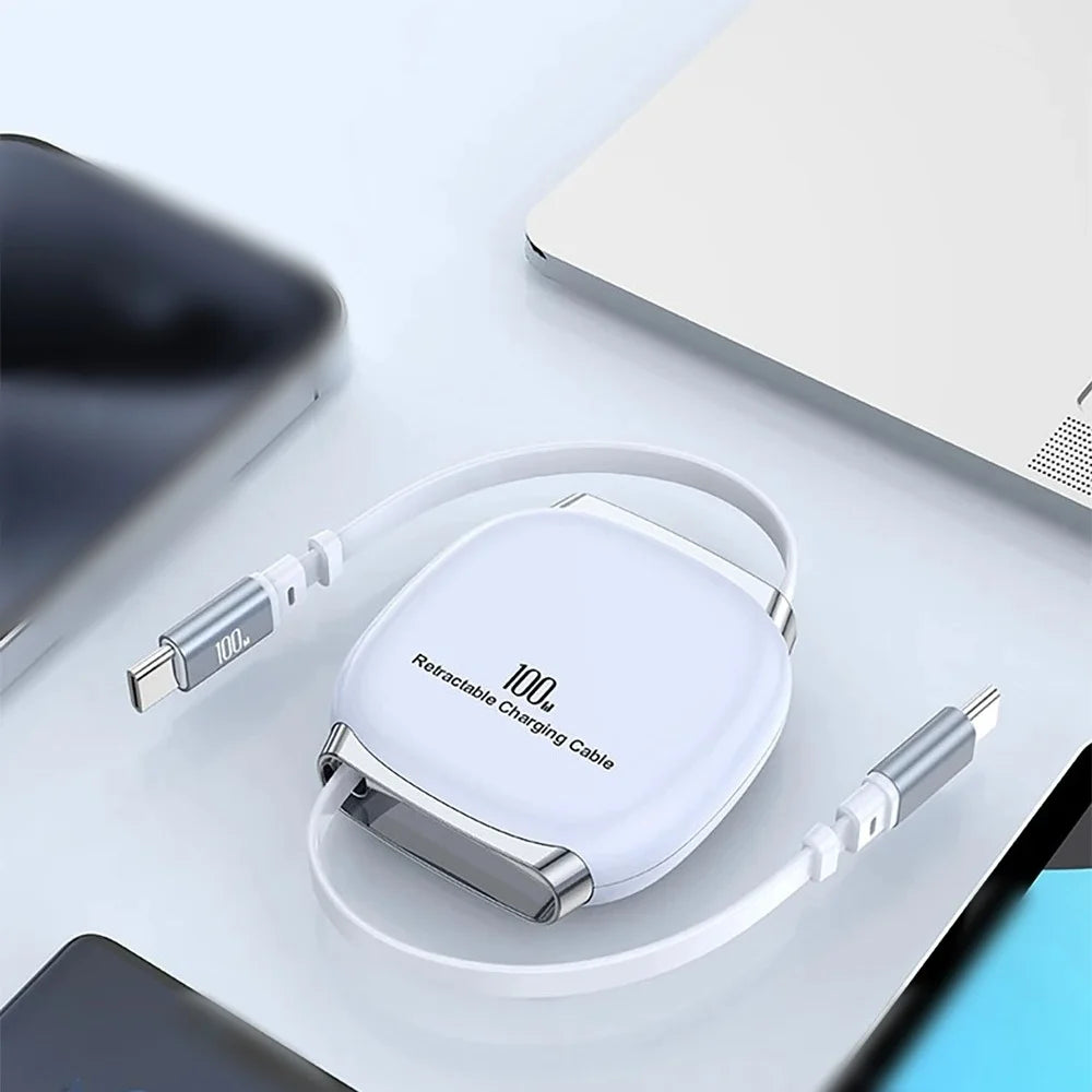 USB C 100W Fast Charging Retractable Cable Type C Mobile Phone Charge Wire Car Kit Portable PD 1M Charge Line For iPhone Realme Qme