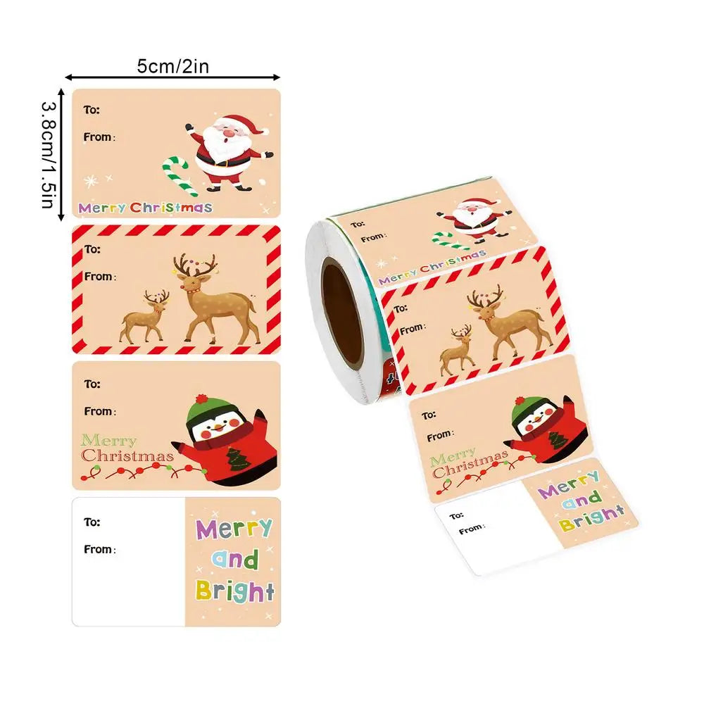Christmas Stickers Roll 500 Assorted Cartoon Adhesive Holiday Labels Qme B China Mainland 7x7x5.5cm