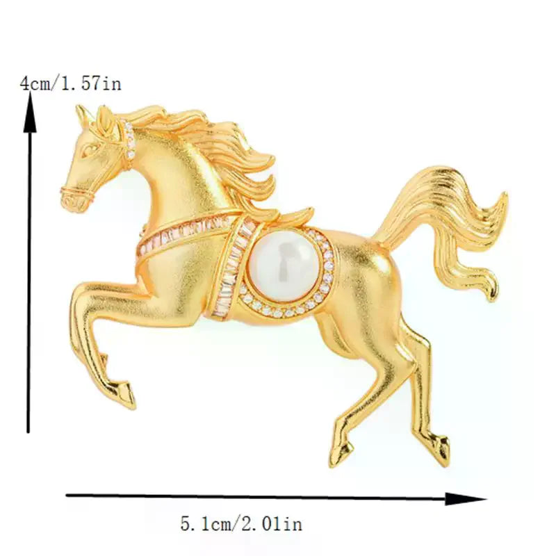 Rhinestones Pearl Alloy Horse Brooches Zodiac Pony Pins Women Men Clothing Accessories Suit Lapel Corsage New Year Gifts Qme
