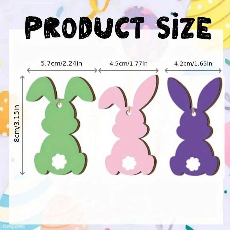 12Pcs colorful Easter bunny-shaped wooden pendants Christmas decorations, suitable for holiday decorations for themed party acti Qme