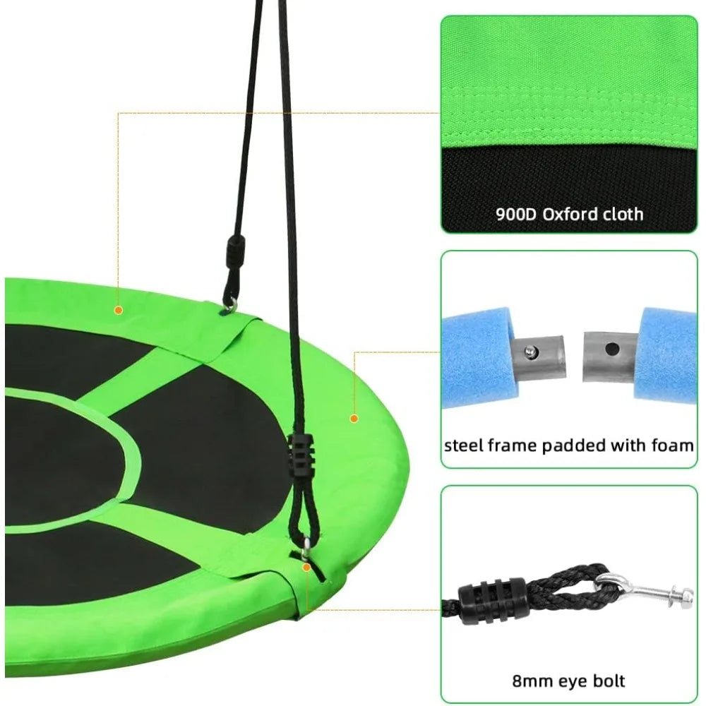 40 Inch Saucer Tree Swing for Kids Adults Outdoor Oxford Waterproof with Tree Hanging Straps Swing Seat Steel Frame Sports Toy Qme