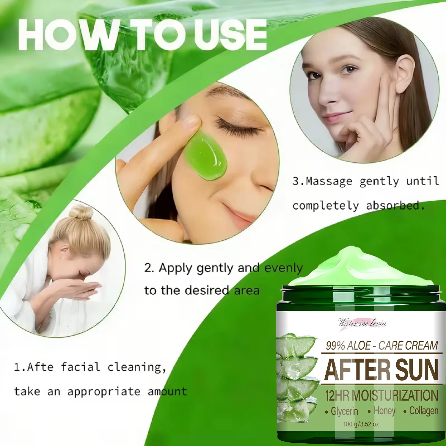 99% Aloe Vera After Sun Cream, 12HR Moisturizing with Collagen & Glycerin Qme