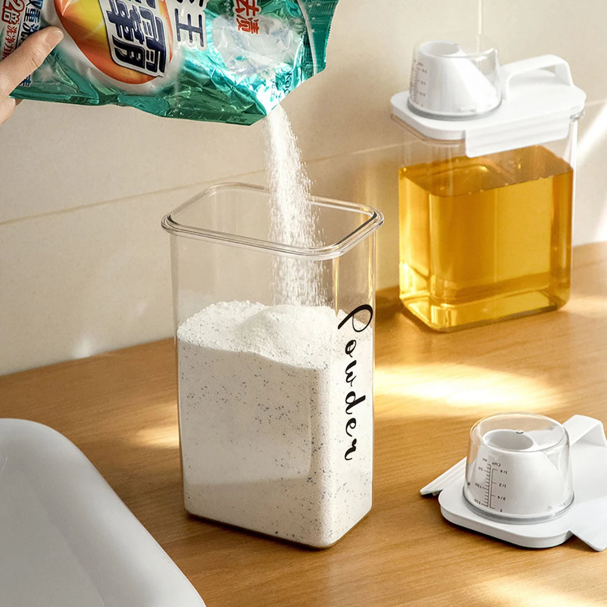 Laundry Detergent Dispenser for Laundry Room Orgnization and Storage 1100/1800/2300ml Laundry Powder Softener Container Qme