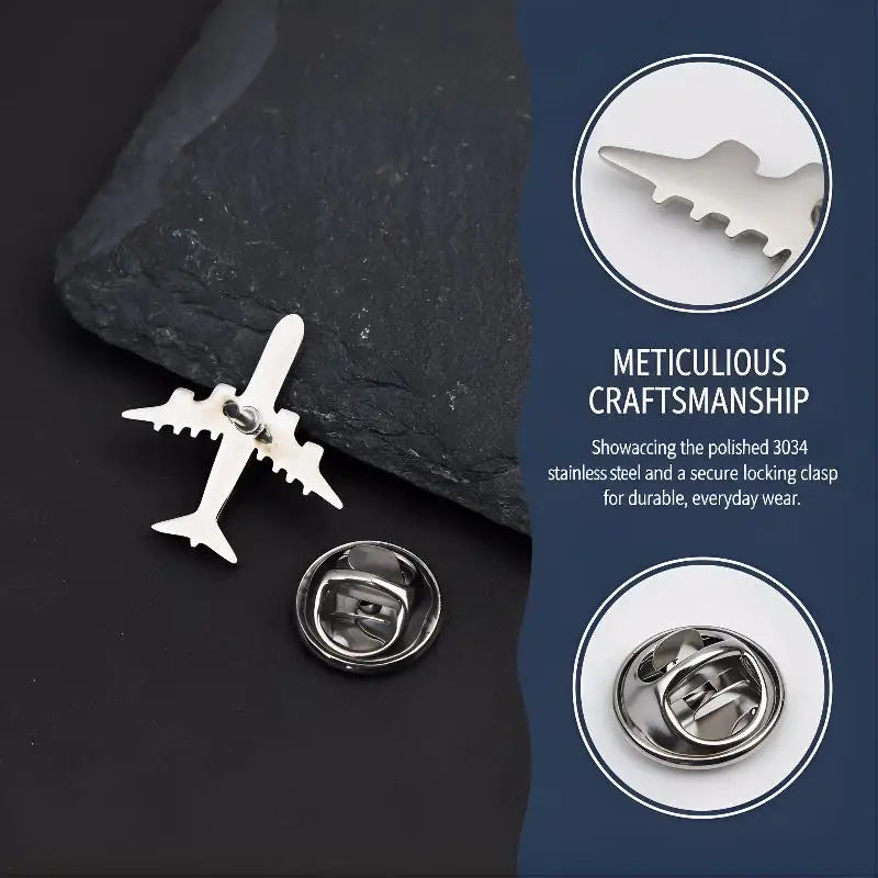 Stainless Steel Plane Lapel Pin - Trendy Aircraft Brooch for Women & Men, Aviation Collar Badge for Suits & Jackets Qme