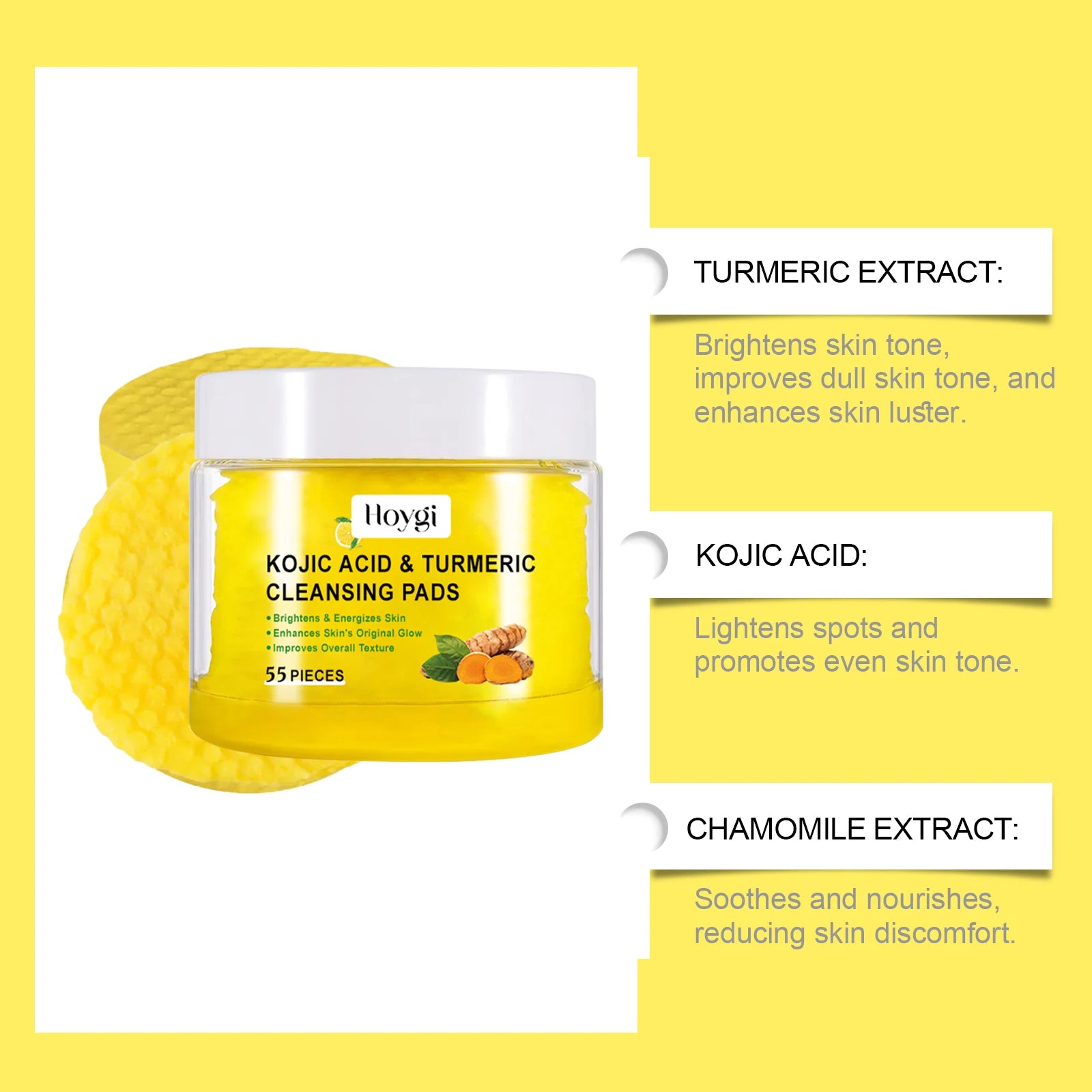 Turmeric Kojic Acid Cleansing Pads Exfoliating Pads Shrink Pores Removing Dead Skin Smooth Brightening Skin Face Cleansing Qme