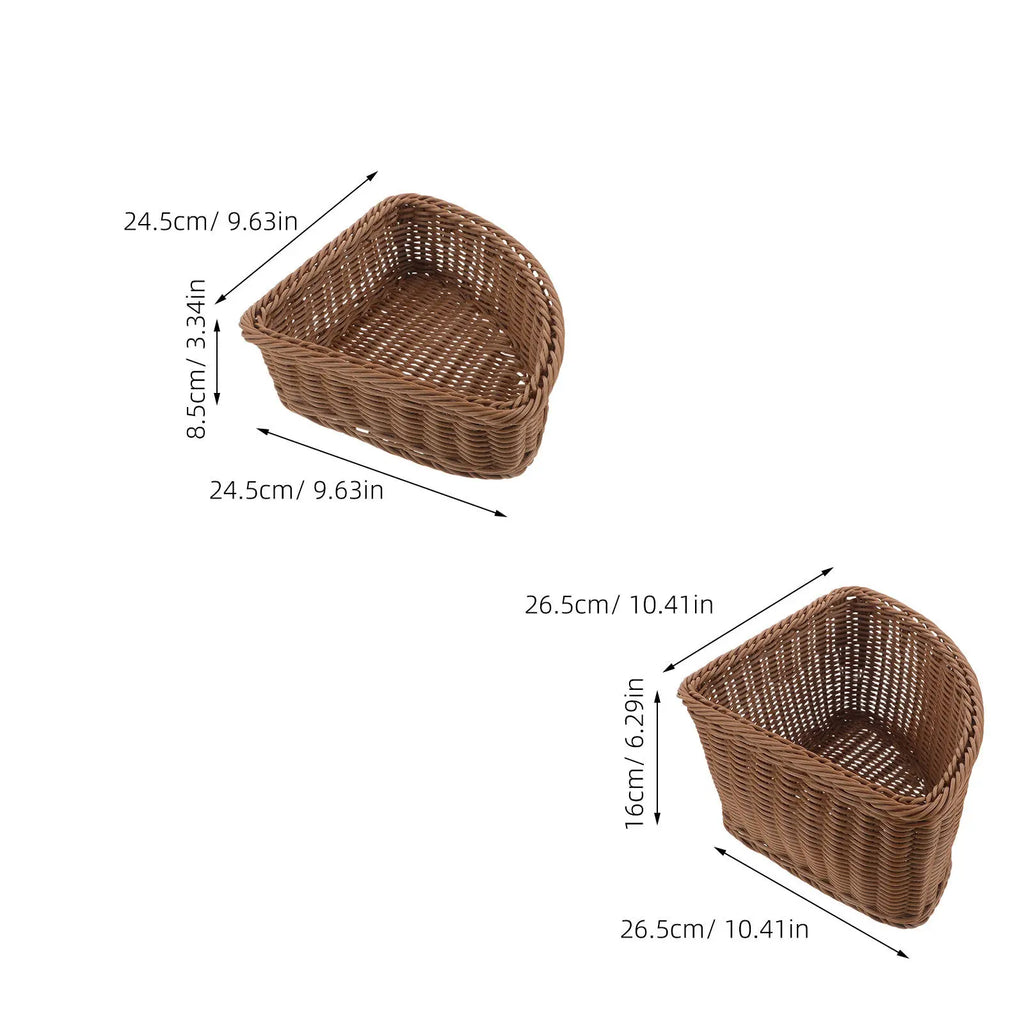 2Pcs Corner Storage Basket Half Circle 10 Inch Imitation Rattan Woven Tray Wardrobe Organizer Side Table Organizer Basket Qme