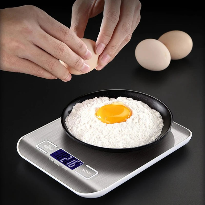 Digital Kitchen Scale LED Display 10kg/1g Stainless Steel Panel Electronic Scales Home Jewelry Food Snacks Weighing Baking Tools Qme