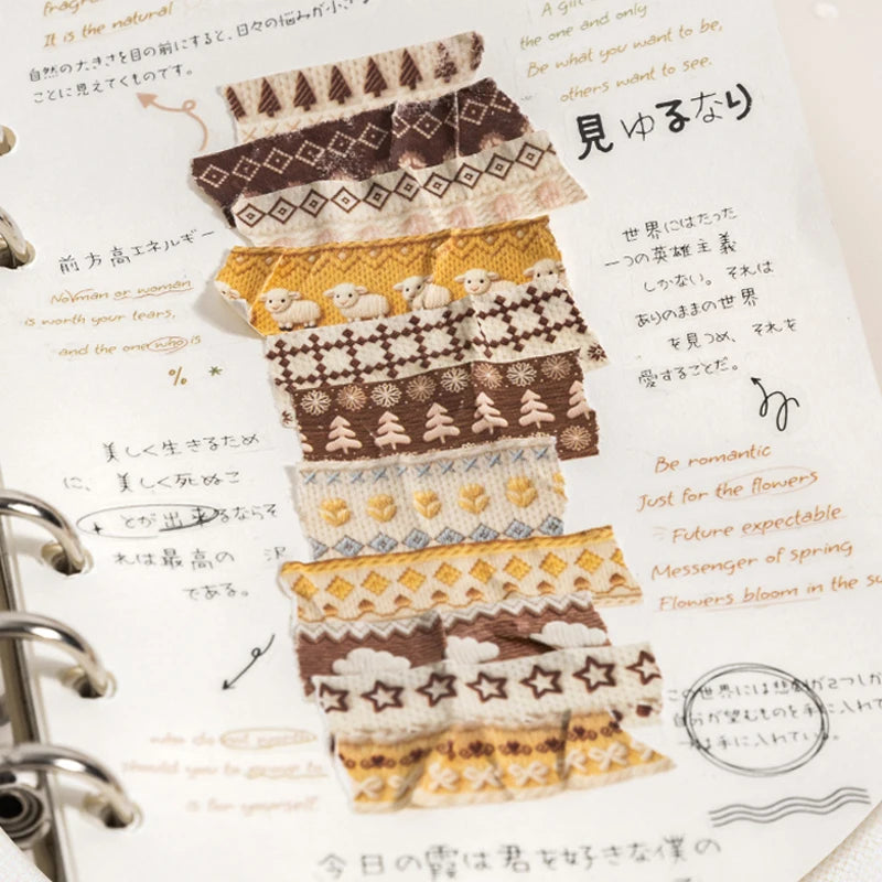Vintage Knit Texture Die-Cut Washi Tape, Soft Style Journal Base & Section Decoration, Healing Stationery Qme
